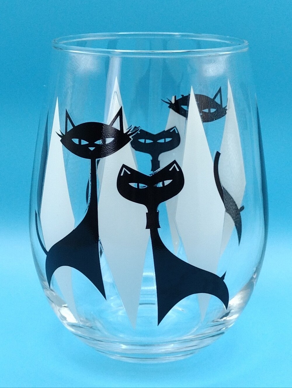 MCM Style Atomic Cat Stemless Wine Glass